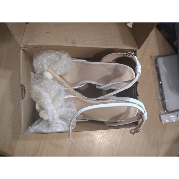 Womens Bow Cute Wedding Bridal Shoes Size 6 Bow Tie Heels Sandals Slingback - Picture 11 of 13
